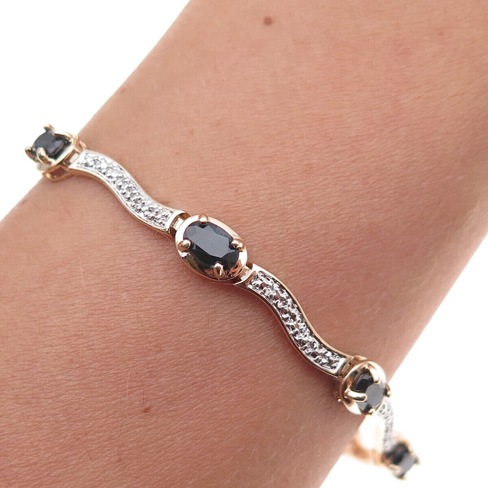 Ross Simons Sterling Silver Gold Plated Real Diamond & Sapphire Bracelet 7.25"